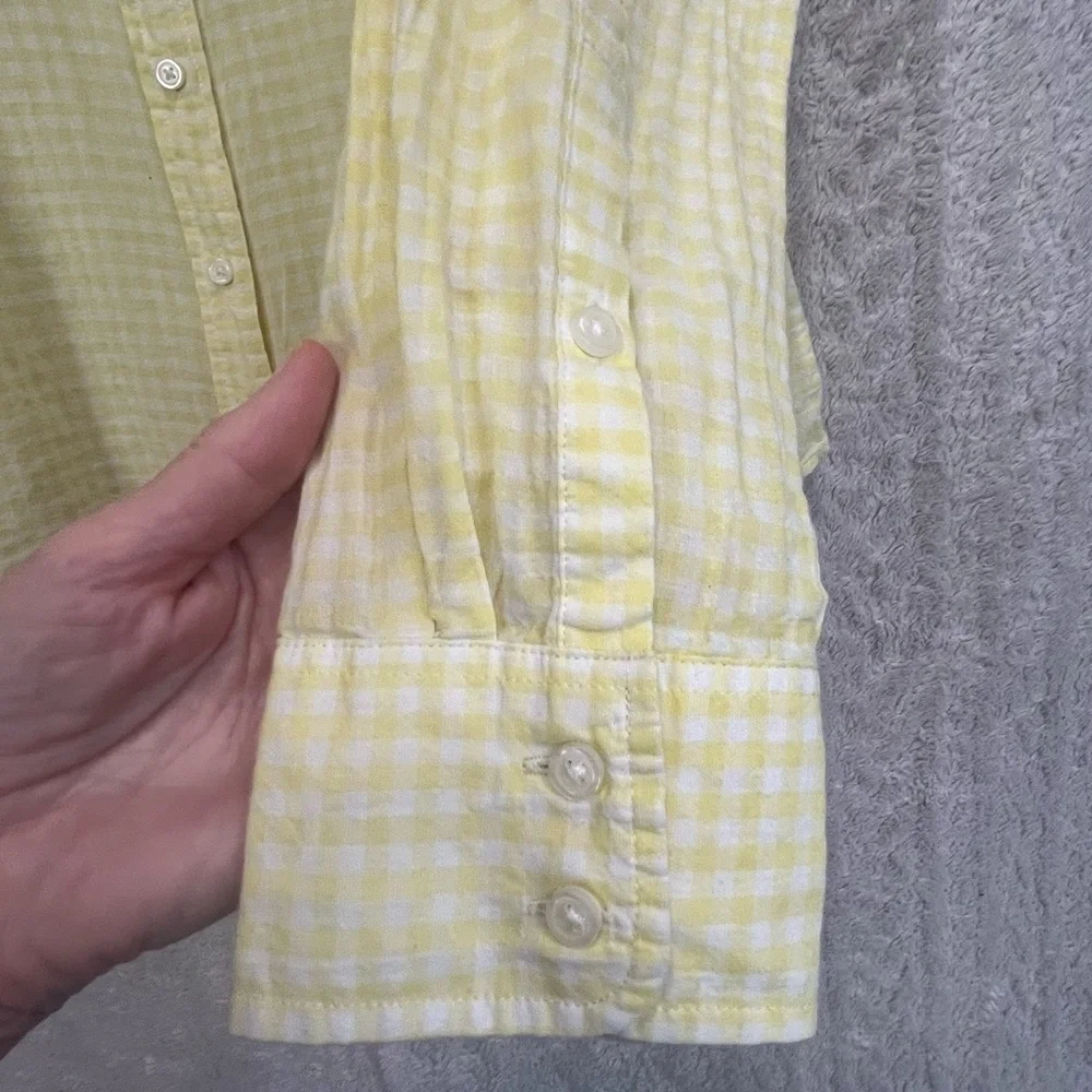 J. Crew Cottagecore Yellow Gingham Button Up Shirt Collared Sz M Layering Preppy